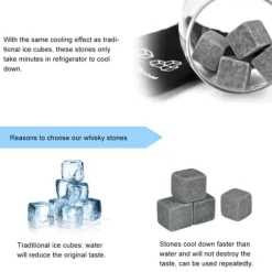 -paket med 9 st. isbitar för whiskykylsten, drycker, vin, ölkylare, barberedningskuber, presentset