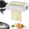 Pastatillbehör för KitchenAid, 3-i-1 rostfritt stål, Pasta Roller, Spaghetti och Fettuccine Cutter, justerbar tjocklek.