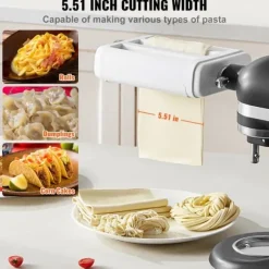 Pastatillbehör för KitchenAid, 3-i-1 rostfritt stål, Pasta Roller, Spaghetti och Fettuccine Cutter, justerbar tjocklek.