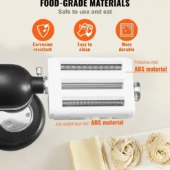 Pastatillbehör för KitchenAid, 3-i-1 rostfritt stål, Pasta Roller, Spaghetti och Fettuccine Cutter, justerbar tjocklek.