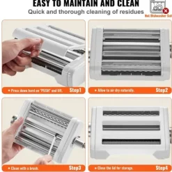 Pastatillbehör för KitchenAid, 3-i-1 rostfritt stål, Pasta Roller, Spaghetti och Fettuccine Cutter, justerbar tjocklek.