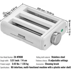 Pastatillsats, 3-i-1 rostfritt stål pastarulle- och skärset, 25,5x14,3x5,4 cm, rostfritt stål