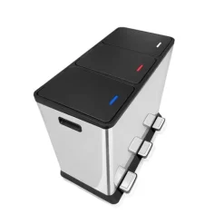 Pedaltunna i rostfritt stål med 3 fack – 45 liter