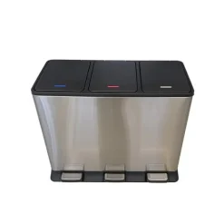 Pedaltunna i rostfritt stål med 3 fack – 45 liter