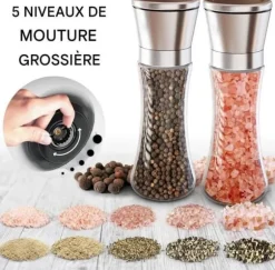 Peppar- och Saltkvarn - Pepparkvarn - Manuell Pepparkvarn - Justerbar Korns Storlek - 2PCS