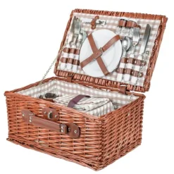 Picknickkorg - 4 personer - 29 stycken - flätad korg - 42x28x20cm