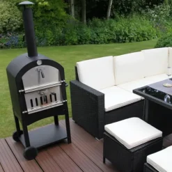 Pizzaugn med Regnskydd och 30 cm Pizzaspade Utomhusugn Stenugnsbakning Pizzasten Pizzaskärare Grillning Pizza 2 Hjul och Handtag Portabel Utomhusbruk | CDON