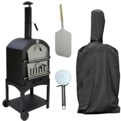 Pizzaugn med Regnskydd och 30 cm Pizzaspade Utomhusugn Stenugnsbakning Pizzasten Pizzaskärare Grillning Pizza 2 Hjul och Handtag Portabel Utomhusbruk | CDON