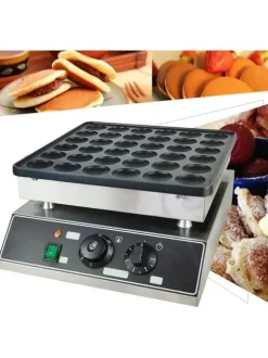 Poffertjes-/Minipannkaksmaskin - Elektrisk Bordsmodell - 36 Hål - Gjutjärn Med Nonstickbeläggning - 1 kW - Termostat 50–300 °C - För Hem & Café