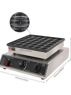 Poffertjes-/Minipannkaksmaskin - Elektrisk Bordsmodell - 36 Hål - Gjutjärn Med Nonstickbeläggning - 1 kW - Termostat 50–300 °C - För Hem & Café