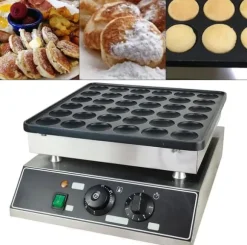 Poffertjes-/Minipannkaksmaskin - Elektrisk Bordsmodell - 36 Hål - Gjutjärn Med Nonstickbeläggning - 1 kW - Termostat 50–300 °C - För Hem & Café