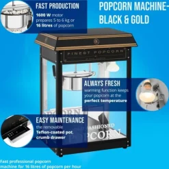 Popcornmaskin - 1500 W - 5 kg/h - svart & guld - Royal Catering
