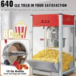 Popcornmaskin 12 Oz Bänkskiva 1440W, Hög Kapacitet, Snabb Uppvärmning, Popcorn Popper, Perfekt för Fester och Hemmakvällar