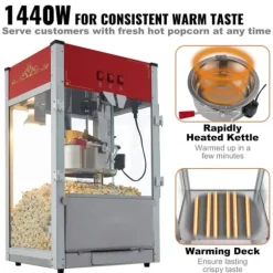 Popcornmaskin 12 Oz Bänkskiva 1440W, Hög Kapacitet, Snabb Uppvärmning, Popcorn Popper, Perfekt för Fester och Hemmakvällar