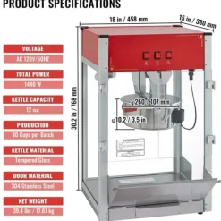 Popcornmaskin 12 Oz Bänkskiva 1440W, Hög Kapacitet, Snabb Uppvärmning, Popcorn Popper, Perfekt för Fester och Hemmakvällar