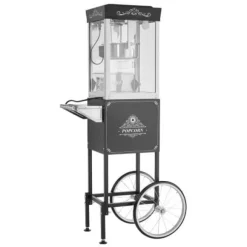 Popcornmaskin med vagn, 0,2 kg rostfri stålkittel, svart, kommersiell