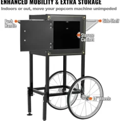 Popcornmaskin med vagn, 850W, 8 oz, svart - Snabb uppvärmning, hög kapacitet, perfekt för fest och biokvällar