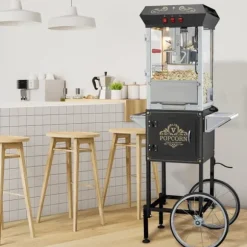 Popcornmaskin med vagn, 850W, 8 oz, svart - Snabb uppvärmning, hög kapacitet, perfekt för fest och biokvällar