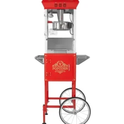 Popcornmaskin med vagn, 850W, 8 oz, röd, högpresterande, lättanvänd för perfekta popcorn hemma, fest och biokvällar