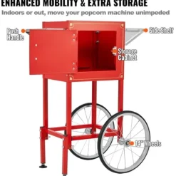 Popcornmaskin med vagn, 850W, 8 oz, röd, högpresterande, lättanvänd för perfekta popcorn hemma, fest och biokvällar