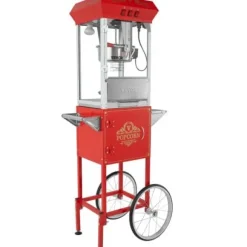 Popcornmaskin med vagn, 61x41x139,5 cm, röd, härdat glas