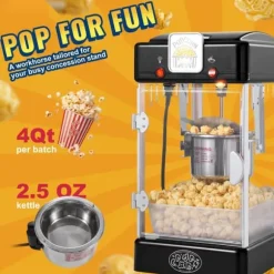Popcornpopper 300W 2,5 Oz, bärbar bordspopcornmaskin, snabb och enkel användning, perfekt för filmkvällar, elegant svart design