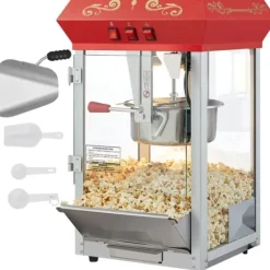 Popcornpopper 850W, röd bänkskivemodell 8 Oz, 48 koppar, snabb uppvärmning, perfekt för hemmakvällar och fest, enkel att använda