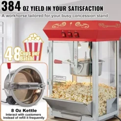 Popcornpopper 850W, röd bänkskivemodell 8 Oz, 48 koppar, snabb uppvärmning, perfekt för hemmakvällar och fest, enkel att använda