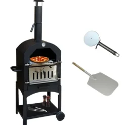 Portabel Pizzaugn för Utomhusbruk med Pizzasten & Pizzaspade i Rostfritt Stål Trädgård Grill Trädgårdsgrill Utomhus Matlagning Pizza Grillning Kött