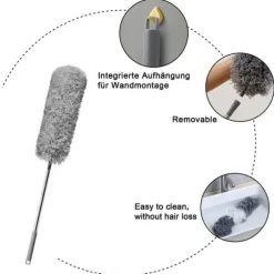 Praktisk dammvippa av mikrofiberfjäder med teleskophandtag i grått - 81 (256) x 13 cm - böjbar borttagbar tvättbar