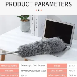 Praktisk dammvippa av mikrofiberfjäder med teleskophandtag i grått - 81 (256) x 13 cm - böjbar borttagbar tvättbar