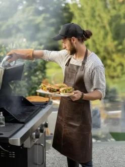 PREMIUM SKINNFÖRKLÄDE GRILL / BBQ / BARISTA / KOCK / FRISÖR FÖRKLÄDE BRUN VINTAGE