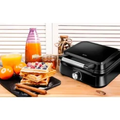 Professionell Vaffeljärn för 2 Tjocka Belgiska Vafflor, Non-stick Plåtar MPM MGO-40 1500W Svart 13965