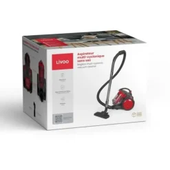 Påslös multicyklondammsugare - LIVOO - DOH136R - 700 W - 16 kPa - 78 dB - 3 L - Tvättbart filter - Röd / Grå