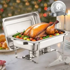 Rektangulär Varmhållningsdisk 8 Qt, Bufféset 6-Pack, Fullstor Panna i Rostfritt Stål