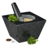 Relaxdays Mortel och Stöt, XXL, granit, kryddor och örter, 750 ml, 6,75 kg, stenmortel 12x19,5x19,5 cm, svart