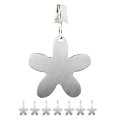 Relaxdays 8-pack tyngder för bordsdukar, pom poms för inomhus- och utomhusbruk, rostfritt stål, blommor, silverfärgade