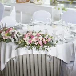 Relaxdays 8-pack tyngder för bordsdukar, pom poms för inomhus- och utomhusbruk, rostfritt stål, blommor, silverfärgade