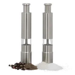 Relaxdays Salt Shaker, Pepper Shaker, Set med 2, Manuell, Salt, Peppar, Kryddkvarn, Rostfritt stål justerbar keramisk kvarn, Silver