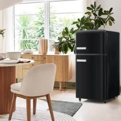 Retro-Kylskåp, Dubbeldörr, 72L kyl, 21L frys, 120 kWh/år, LED-ljus, Flera färger, Energieklass E