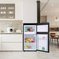 Retro-Kylskåp, Dubbeldörr, 72L kyl, 21L frys, 120 kWh/år, LED-ljus, Flera färger, Energieklass E