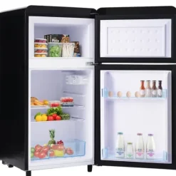 Retro-Kylskåp, Dubbeldörr, 72L kyl, 21L frys, 120 kWh/år, LED-ljus, Flera färger, Energieklass E