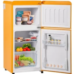 Retro-Kylskåp, Gefr. Kombi, 86.8 cm, 60L, 22L frys, 102 kWh/år, Gul, Energieklass E