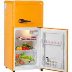 Retro-Kylskåp, Gefr. Kombi, 86.8 cm, 60L, 22L frys, 102 kWh/år, Gul, Energieklass E