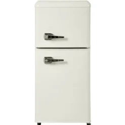 Retro-Kylskåp, Gefrierkombination, 88.8 cm, 60L kyl, 22L frys, 102 kWh/år, LED-ljus, Cremevit, Energieklass E