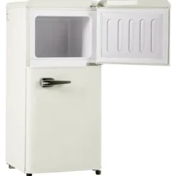 Retro-Kylskåp, Gefrierkombination, 88.8 cm, 60L kyl, 22L frys, 102 kWh/år, LED-ljus, Cremevit, Energieklass E