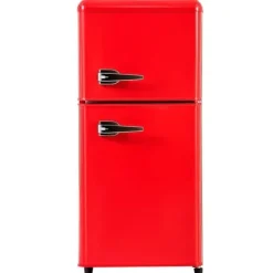 Retro-Kylskåp, Gefrierkombination, 88.8 cm, 60L kyl, 22L frys, 102 kWh/år, LED-ljus, Premiumröd, Energieklass E