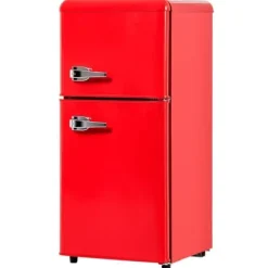 Retro-Kylskåp, Gefrierkombination, 88.8 cm, 60L kyl, 22L frys, 102 kWh/år, LED-ljus, Premiumröd, Energieklass E