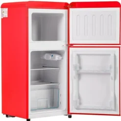 Retro-Kylskåp, Gefrierkombination, 88.8 cm, 60L kyl, 22L frys, 102 kWh/år, LED-ljus, Premiumröd, Energieklass E