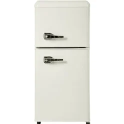 Retro-Kylskåp, Gefrierkombination, 88.8 cm, 60L kyl, 22L frys, 102 kWh/år, LED-ljus, Cremevit, Energieklass E